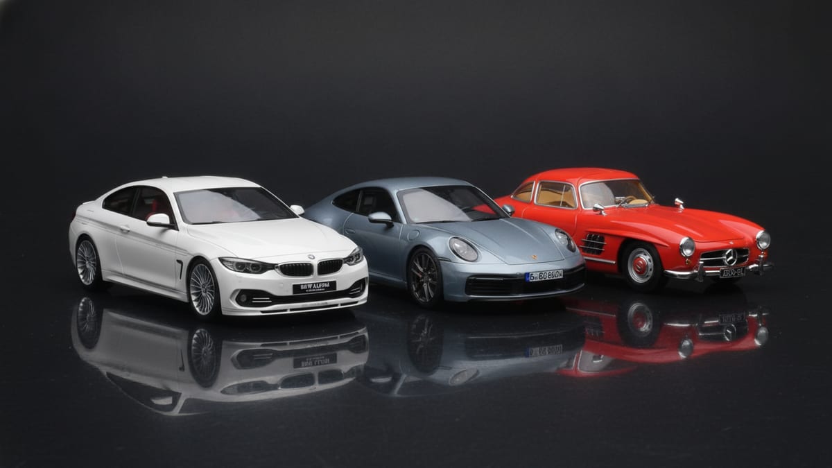 Samlarmodell av Porsche i skala 1:18 mot ren studiobakgrund &mdash; Models118 erbjudande för första köp