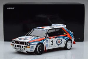 Lancia Delta HF Integrale Evoluzione #3 D. Auriol / B. Occelli Tour de Corse 1992 Kyosho 1:18 08348H Metall — bild 9 av 9