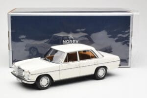 Mercedes 200 W115 Vit Norev 1:18 183770 Metall — bild 8 av 8