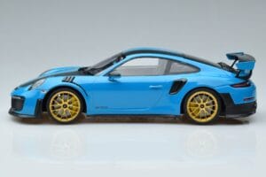 Porsche 911 991.2 GT3 RS Weissach Package Miami Blå Guldfälgar Minichamps 1:18 153068310 Metall — bild 3 av 6