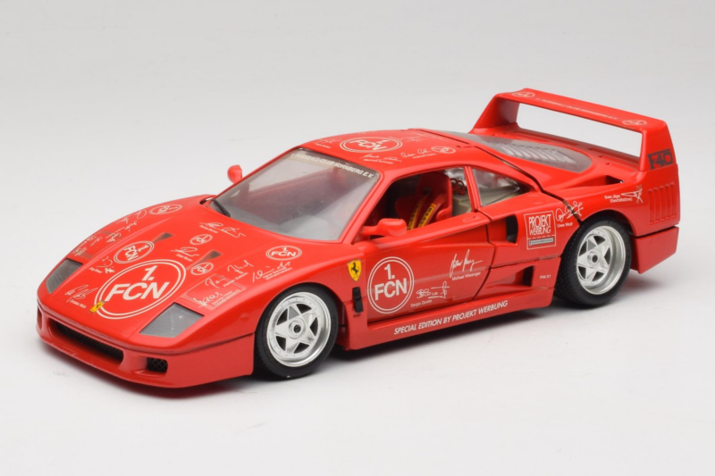 Ferrari F40 Evoluzione FC Nürnberg Special Edition Röd Bburago 1:18 3042-FCN Metall