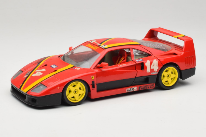 Ferrari F40 Evoluzione #14 L. Dalla Noce H&R Röd med Gula Hjul 1992 Bburago 1:18 3042-H1 Metall