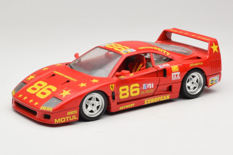 Ferrari F40 LM #86 Ch. Pozzi IMSA 24 Hours of Le Mans 1985 Röd Bburago 1:18 3332-P6 Metall