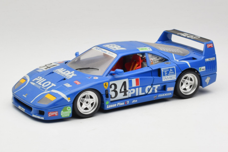 Ferrari F40 #34 M. Ferte / Thavenin / Palau Pilot Blå 1987 Bburago 1:18 3032-B1 Metall