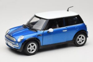 Mini Cooper R50 Blå med Vitt Tak Mondo Motors 1:18 MINI004 Metall