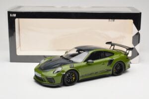Porsche 911 991.2 GT3 RS Weissach Package Lizard Green Wording & Svarta Magnesiumfälgar Minichamps 1:18 155068232 Metall — bild 6 av 6