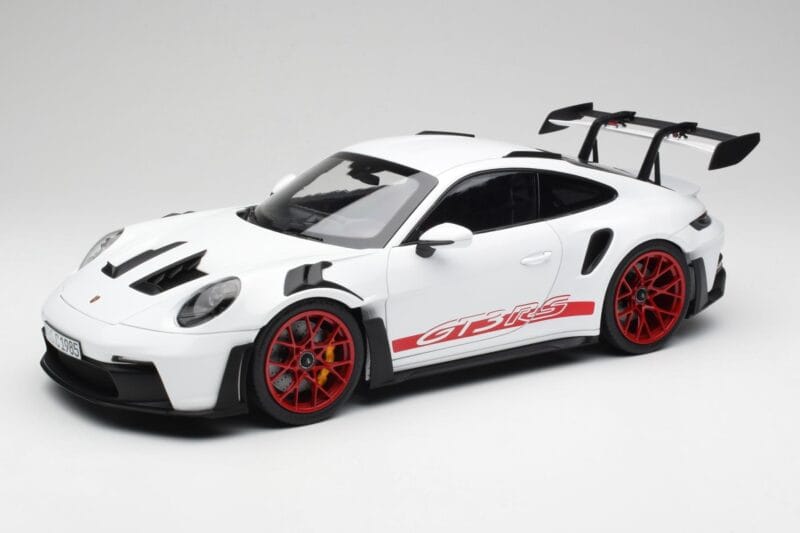 Porsche 911 992 GT3 RS Vit & Pyro Röd Norev 1:12 127530 Metall