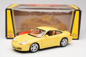 Porsche 911 996 Carrera Gul Bburago 1:18 30085-M1 Metall — bild 8 av 8