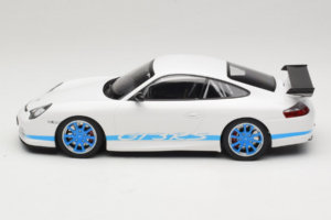Porsche 911 996 GT3 RS Vit Blå Ränder Minichamps 1:18 155062021 Metall — bild 3 av 6