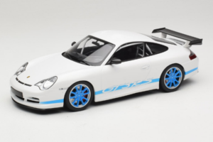 Porsche 911 996 GT3 RS Vit Blå Ränder Minichamps 1:18 155062021 Metall