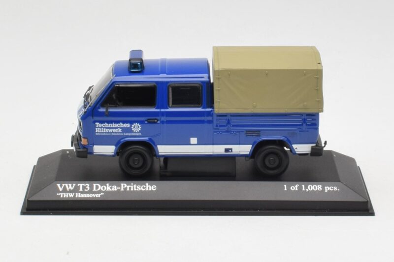 Volkswagen T3 Double Cab Flatbed THW Hannover Minichamps 1:43 400055290 Metall