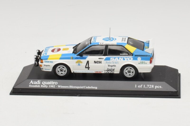 Audi Quattro #4 S. Blomqvist / B. Cederberg Rally Sweden Winner 1982 Minichamps 1:43 Audi Quattro #4 S. Blomqvist / B. Cederberg Rally Sweden Winner 1982 Minichamps 1:43 430821904 Metall