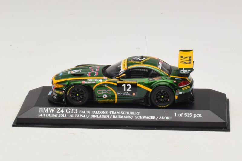 BMW Z4 GT3 Saudi Falcons #12 Al Faisal / Binladen 24 Hours of Dubai 2013 Minichamps 1:43 BMW Z4 GT3 Saudi Falcons #12 Al Faisal / Binladen 24 Hours of Dubai 2013 Minichamps 1:43 437132412 Metall
