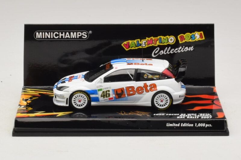 Ford Focus RS WRC #46 V. Rossi / C. Cassina RAC Rally 2007 Skadad Låda Minichamps 1:43 400078446-O1 Metall
