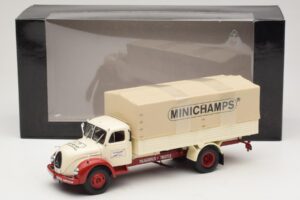 Magirus-Deutz S 7500 Jupiter Flakbil Vit Röd Minichamps 1:43 439141022 Metall — bild 6 av 6