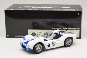 Maserati Tipo 61 #5 S. Moss / D. Gurney Camoradi ADAC 1000km Nurburgring Winner 1960 Minichamps 1:18 100601205 Metall — bild 8 av 8