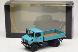 Mercedes Unimog 1300 L Flakbil Blå Minichamps 1:43 439033020 Metall — bild 6 av 6