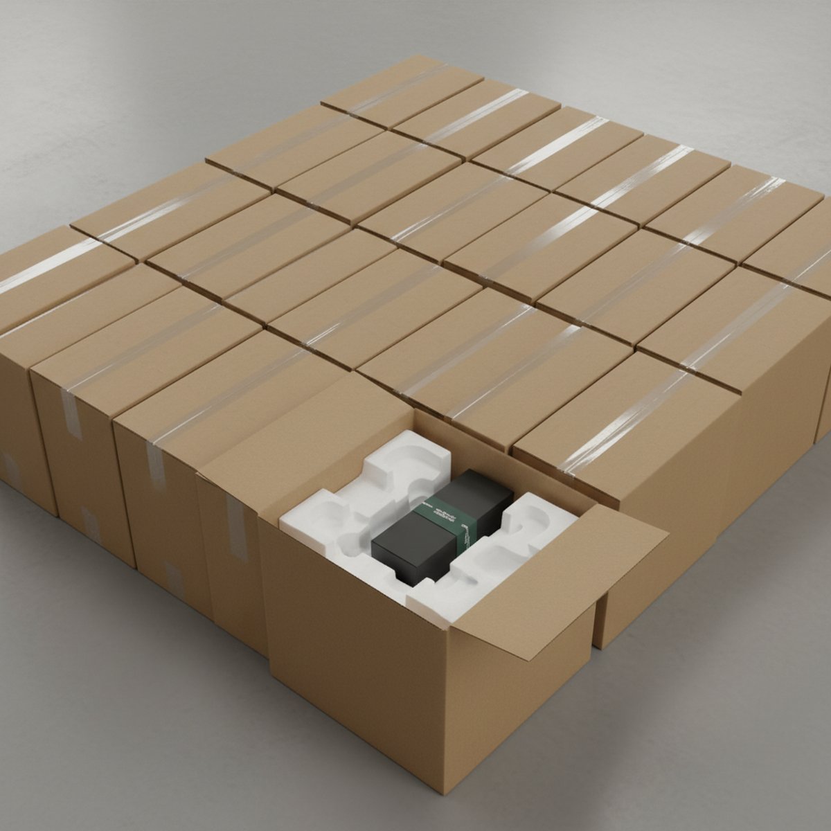 Färdigpackade handelsorder med skyddsfyllning redo att skickas